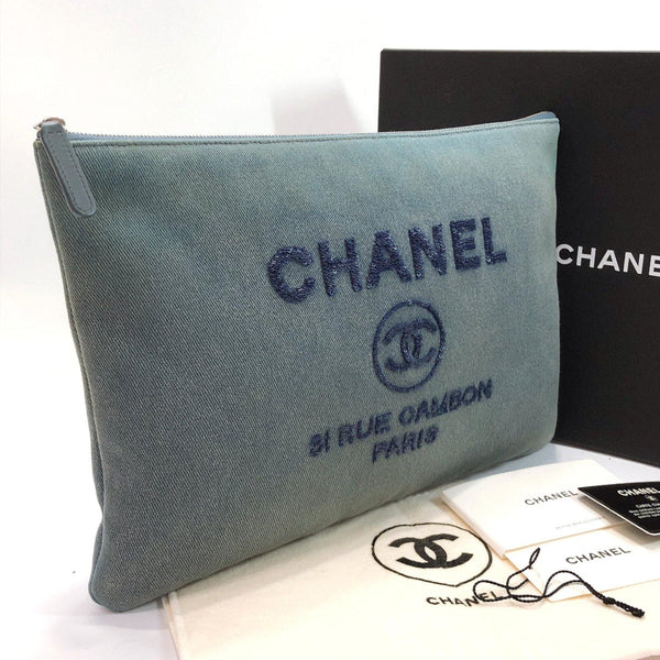 $1200 Chanel Classic Deauville Grey Denim Sequin Detail O Case