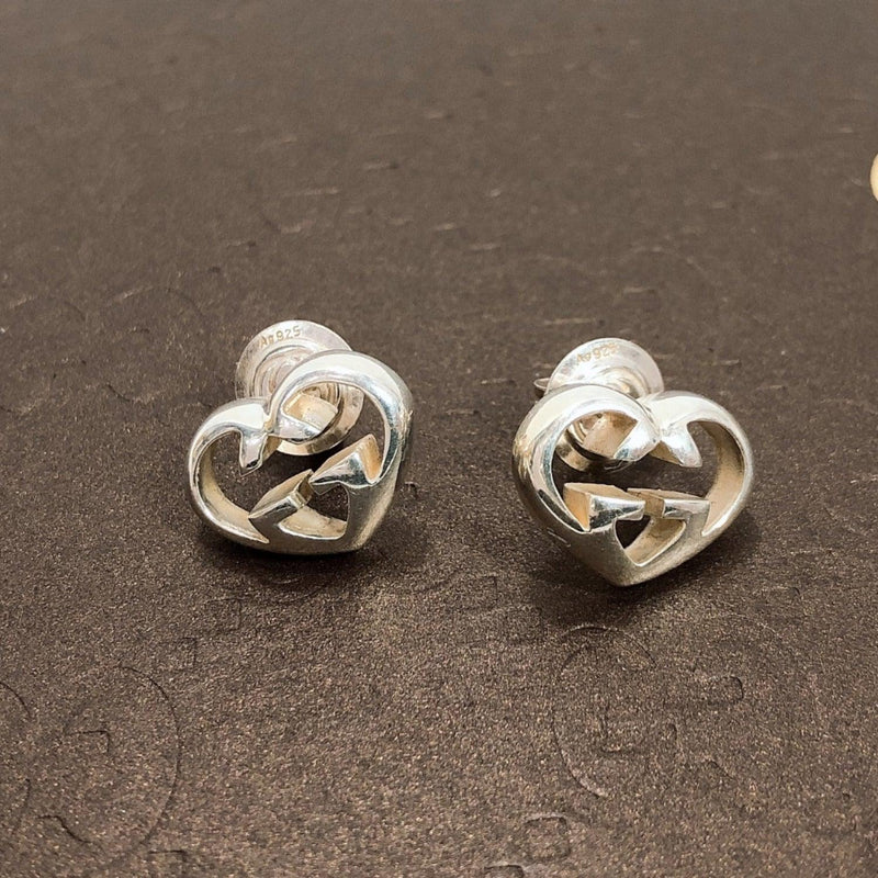 GUCCI earring Heart stud earring Interlocking G Silver925 Silver Women Used - JP-BRANDS.com