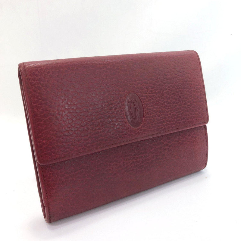 CARTIER Tri-fold wallet Must Line leather wine-red gold Women Used - JP-BRANDS.com
