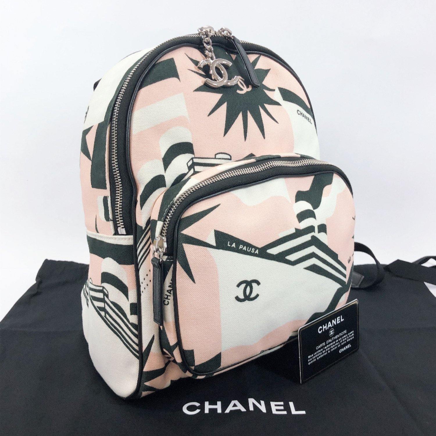 Chanel Pink Multicolor Quilted Fabric Foulard Backpack Bag