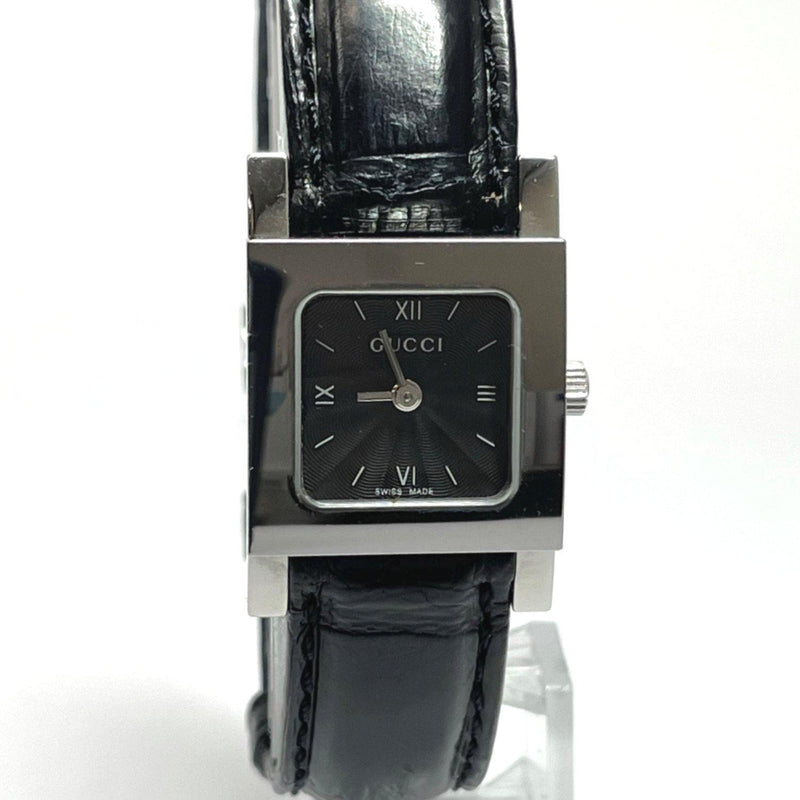 GUCCI Watches 7900P Square guilloche Quartz Stainless Steel/leather black  Silver Women Used