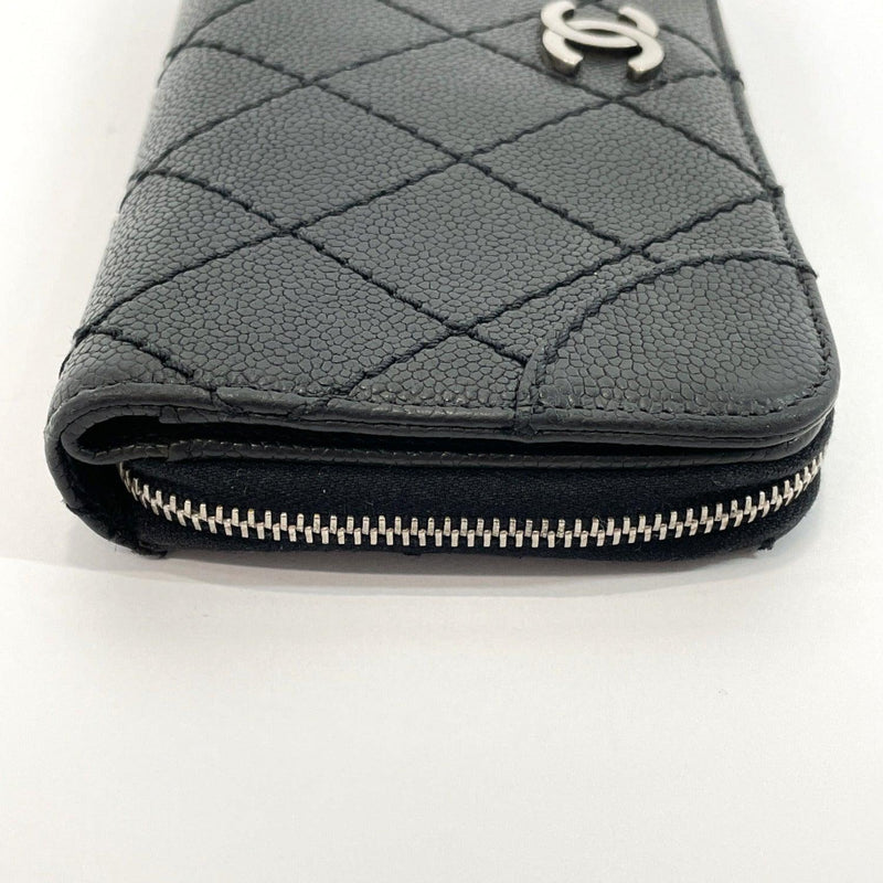 CHANEL purse Wild stitch Zip Around Matt caviar skin black Women Used - JP-BRANDS.com