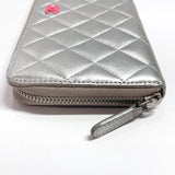CHANEL purse Matelasse Zip Around lambskin Silver Women Used - JP-BRANDS.com