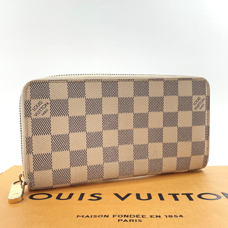 LOUIS VUITTON purse N60019 Zippy wallet Damier Azur Canvas white unisex Used