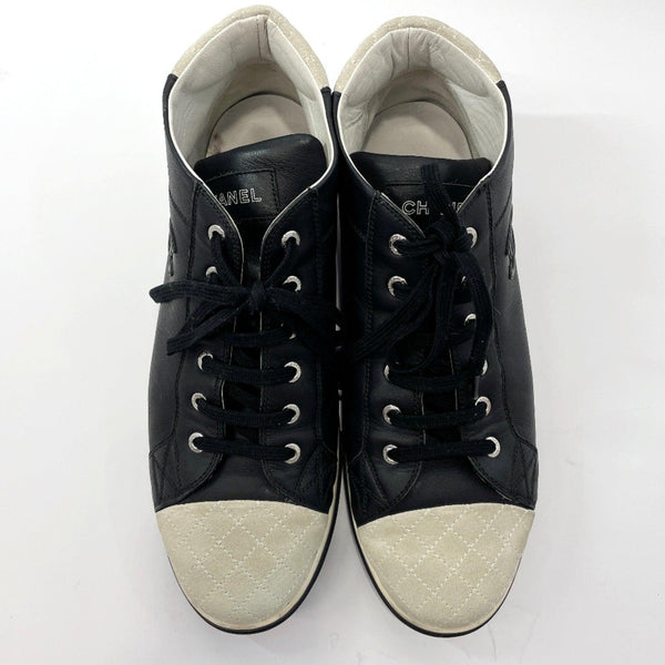 CHANEL COCO Mark Leather Trainers Sneakers 39 White Black G34967 High Top  Unisex