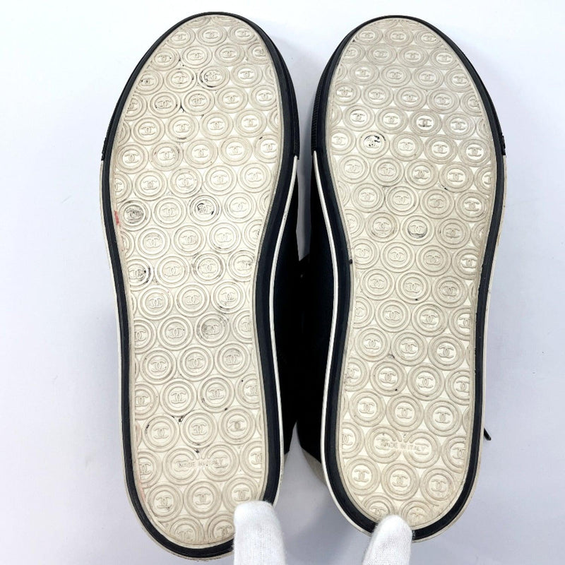 Chanel Shoe Sneaker Tennis White Leather Metallic Black Textile