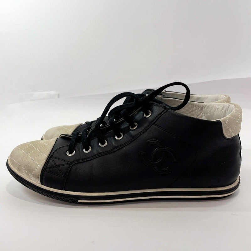 CHANEL sneakers COCO Mark leather Black white mens Used