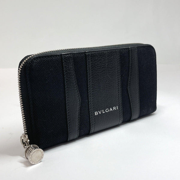 BVLGARI purse 33776 Round zip B01 canvas/leather black SilverHardware unisex Used - JP-BRANDS.com