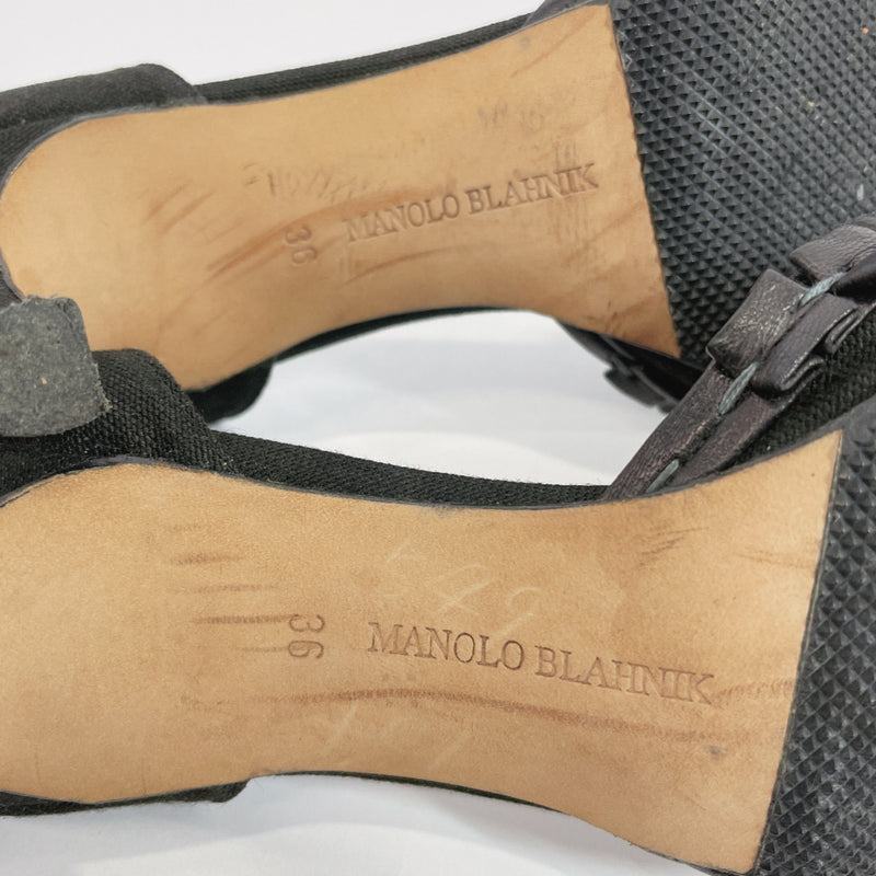 MANOLO BLAHNIK pumps leather/canvas Black Women Used