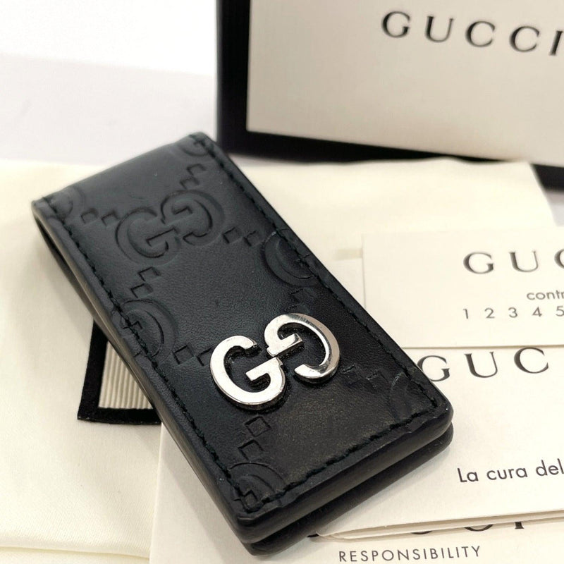 GUCCI Money clip Guccisima Sima leather Black unisex Used - JP-BRANDS.com