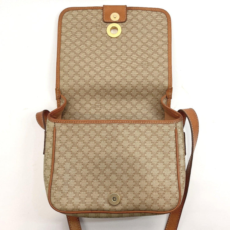 Celine Macadam Pattern Shoulder Bag Pvc Leather Brown Gold