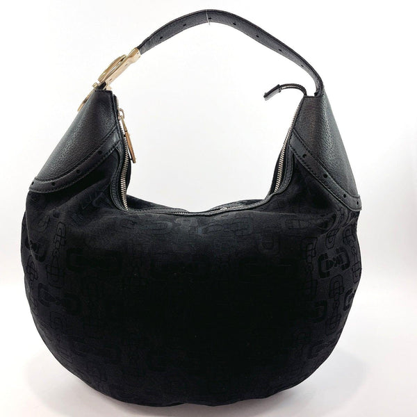 GUCCI Horsebit Vintage Suede Leather Shoulder Bag Black