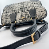 PRADA Tote Bag BN2254 2way Tweed pattern Safiano leather/cotton Black white Women Used