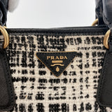 PRADA Tote Bag BN2254 2way Tweed pattern Safiano leather/cotton Black white Women Used