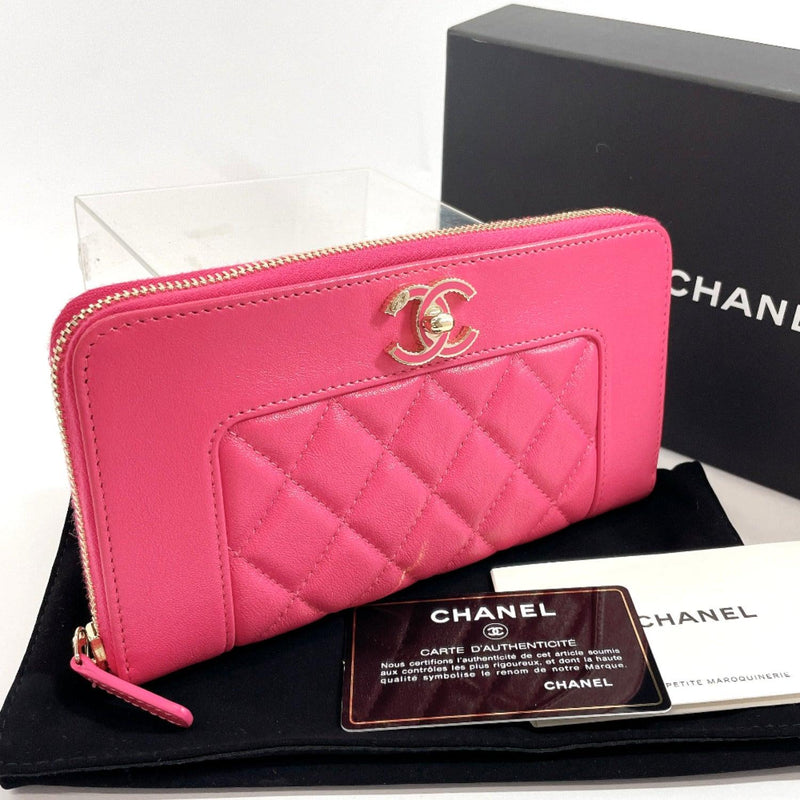 CHANEL purse Vintage Mademoiselle Zip Around lambskin pink Women Used –