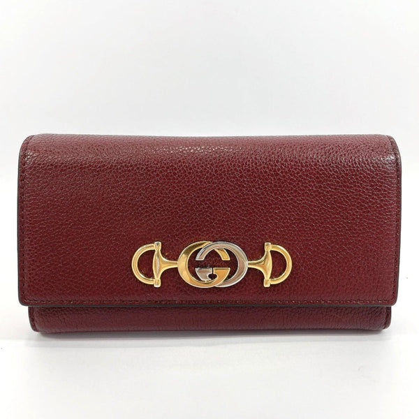 GUCCI purse 573612 Horsebit Zumi Continental Wallet leather wine-red Women Used - JP-BRANDS.com