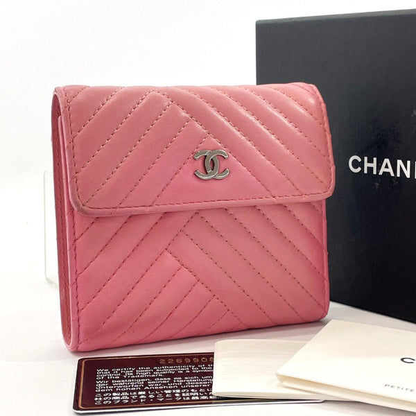 CHANEL Tri-fold wallet V stitch lambskin pink Women Used - JP-BRANDS.com