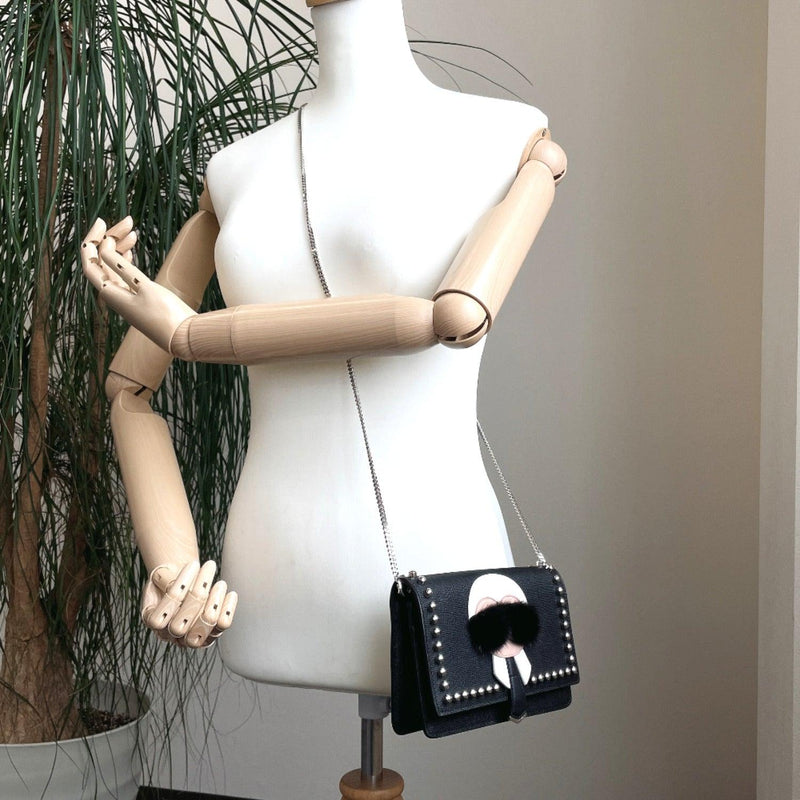 FENDI purse 8M0346 Chain wallet Karl Lagerfeld Love leather Black Wome –