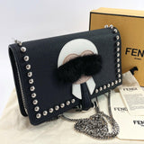 FENDI purse 8M0346 Chain wallet Karl Lagerfeld Love leather Black Women Used - JP-BRANDS.com