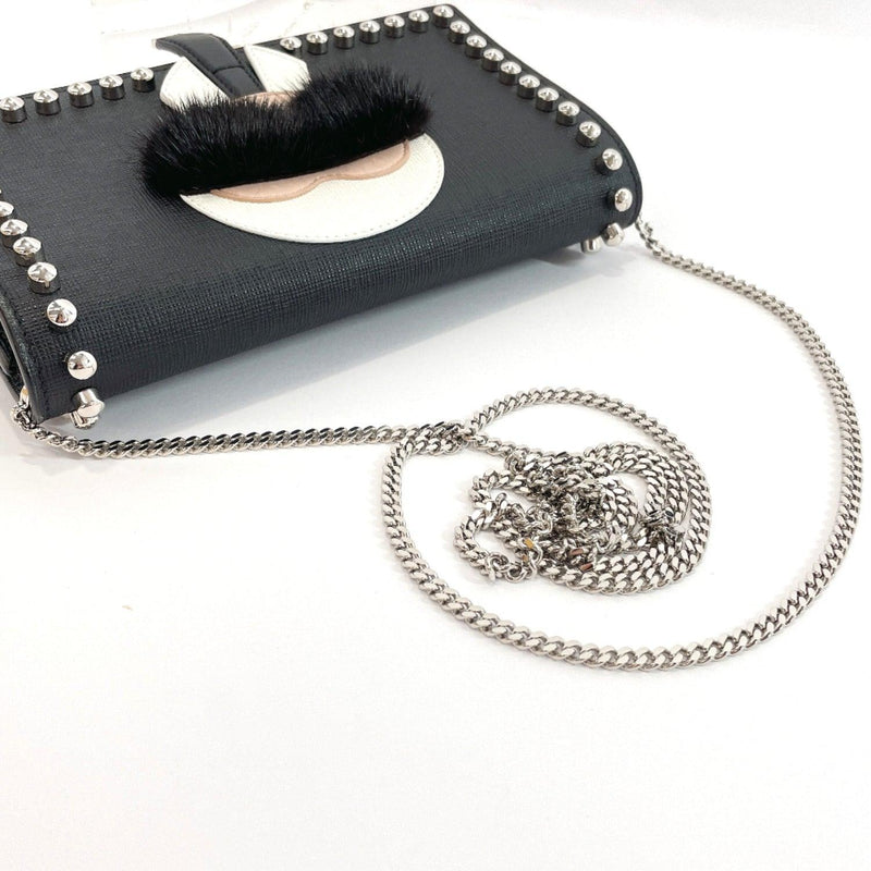 FENDI purse 8M0346 Chain wallet Karl Lagerfeld Love leather Black Wome –