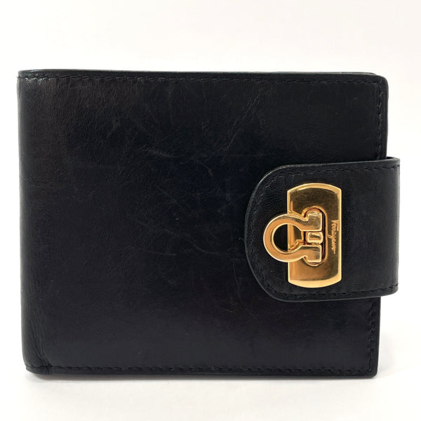 Salvatore Ferragamo wallet Gancini vintage leather Black unisex Used