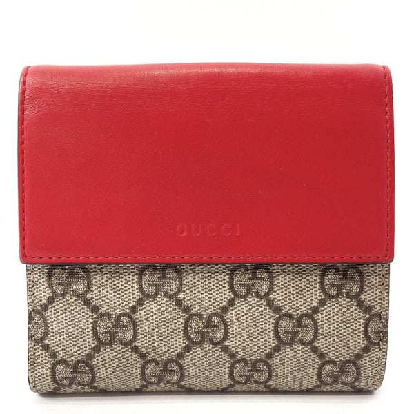 GUCCI wallet 410104 Double Sided GG Supreme Canvas Brown Red Women Used - JP-BRANDS.com