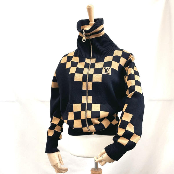 LOUIS VUITTON cardigan 1A5RAZ Checkerboard cardigan wool/Ka Stains/Nylon Brown Black Women Used - JP-BRANDS.com