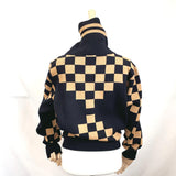 LOUIS VUITTON cardigan 1A5RAZ Checkerboard cardigan wool/Ka Stains/Nylon Brown Black Women Used - JP-BRANDS.com