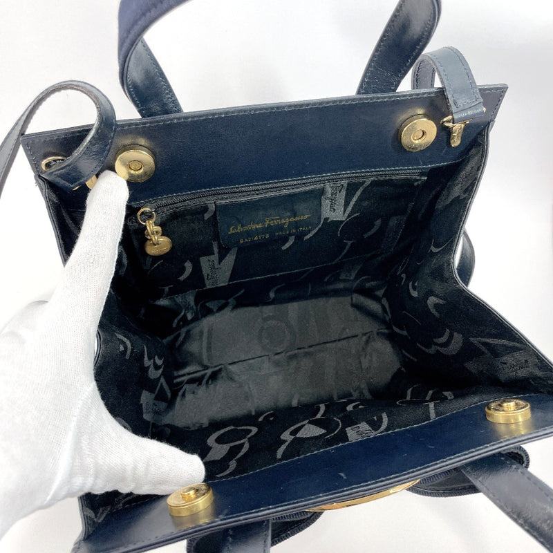 Salvatore Ferragamo Handbag Vala Ribbon 2way vintage leather Navy Women Used