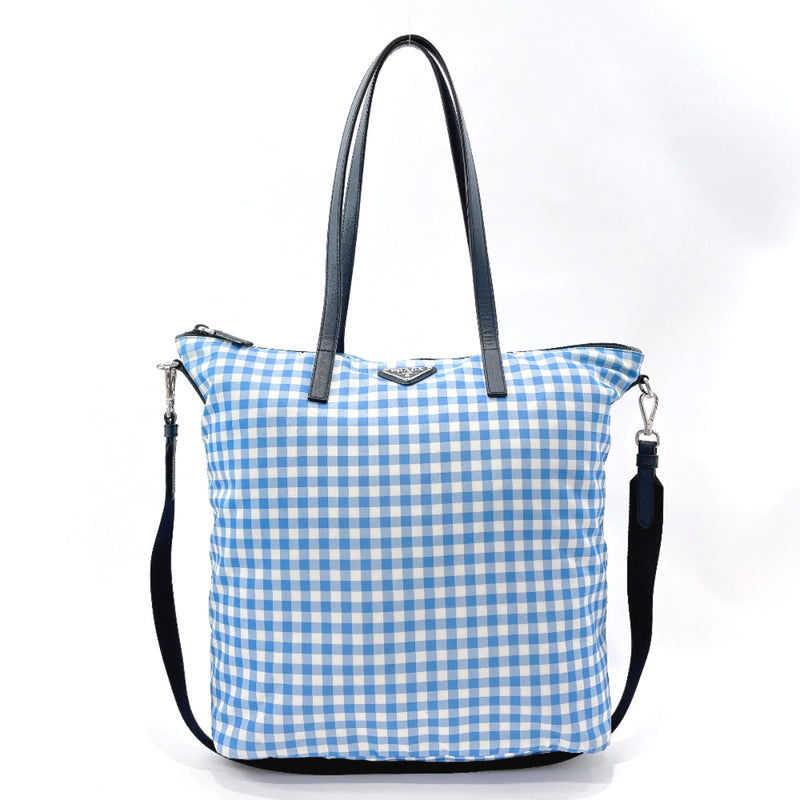 PRADA Tote Bag 1BG189 2WAY Nylon/Safiano leather Light blue Light blue Women Used