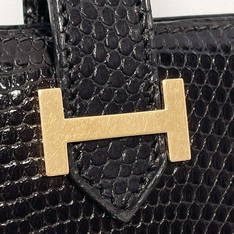 HERMES purse Bean Lizard Black □DCarved seal unisex Used - JP-BRANDS.com