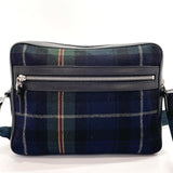 Dunhill Shoulder Bag Check pattern wool/leather Navy Navy mens Used - JP-BRANDS.com