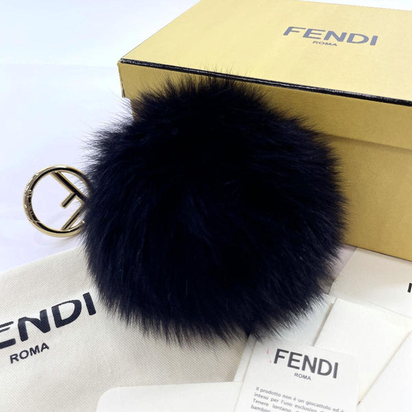 FENDI key ring Pom pom charm Fox/leather Black Black Women Used - JP-BRANDS.com