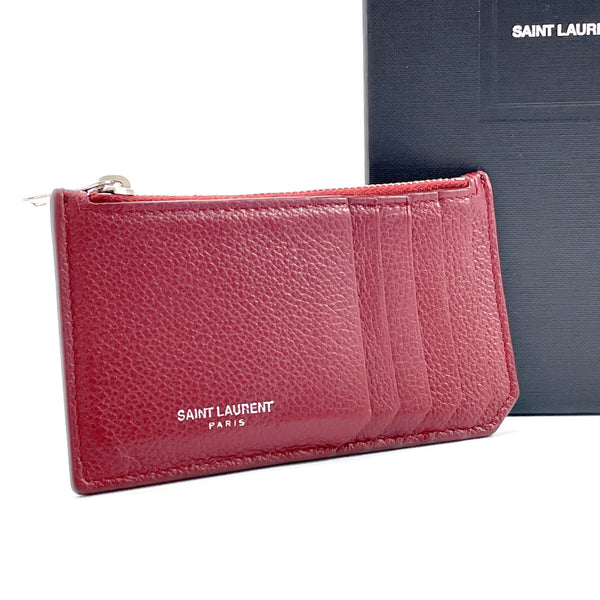 YVES SAINT LAURENT Card Case GUE458583 Zip fragment leather Bordeaux Women Used