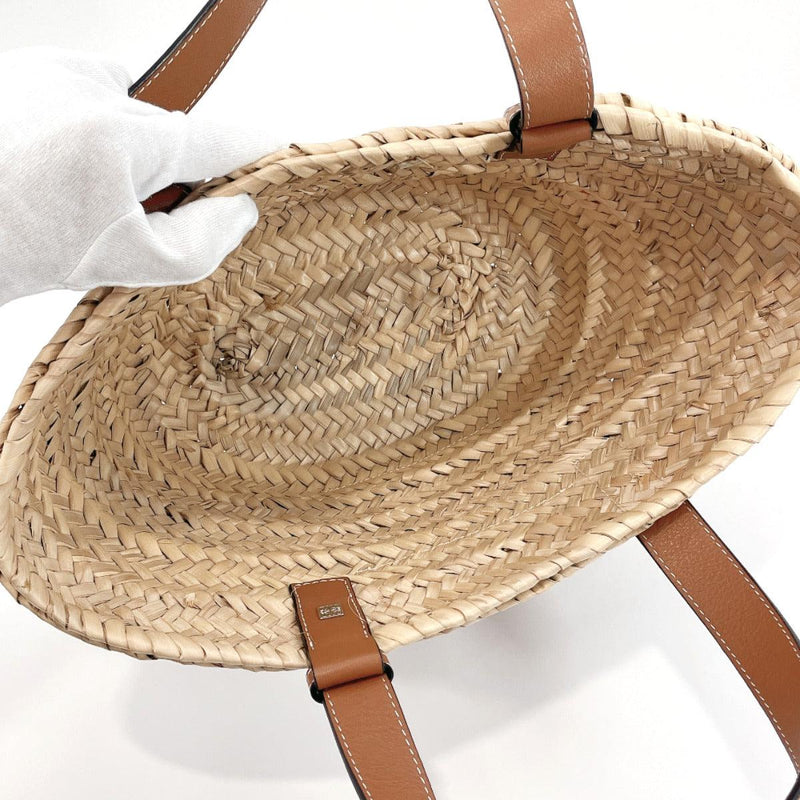 Loewe Beige/Brown Woven Raffia and Leather Small Anagram Basket