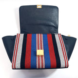 CELINE Handbag Trapeze Medium leather/canvas Navy Navy Women Used - JP-BRANDS.com