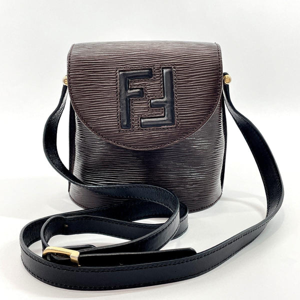 FENDI Shoulder Bag Mini Shoulder Bag embossing leather Dark brown Women Used - JP-BRANDS.com