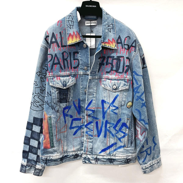 BALENCIAGA Denim Jacket Paint jacket Graffiti denim denim blue mens Used - JP-BRANDS.com