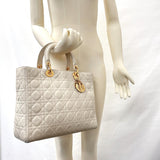 Dior Handbag MA-1907 Lady Dior Canage lambskin white white Women Used - JP-BRANDS.com