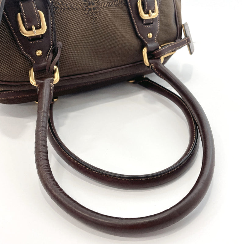 PRADA Handbag Logo jacquard canvas/leather Brown Women Used