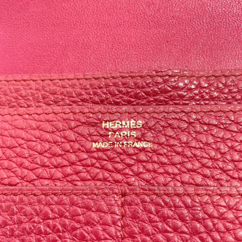 HERMES purse Dogon GM Togo Red □QCarved seal Women Used –