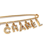 CHANEL Brooch Logo rhinestone metal gold 01 P Women Used
