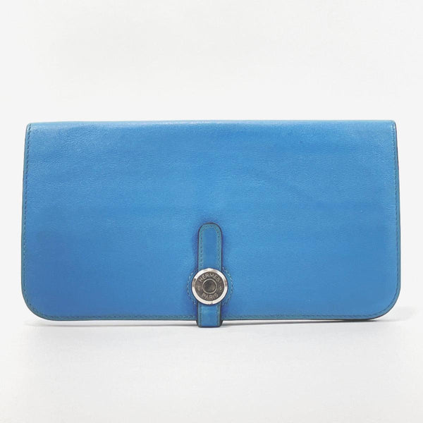 HERMES purse 061201CK-2T Dogon Long Vaux Swift blue blue TCarved seal unisex Used - JP-BRANDS.com
