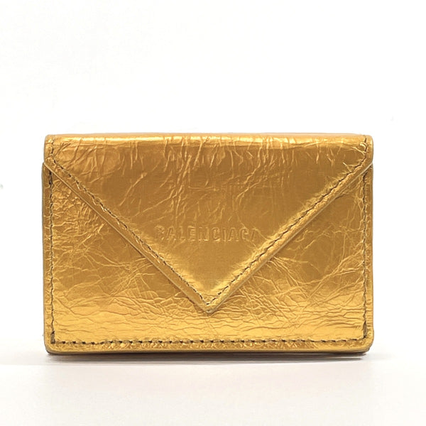 BALENCIAGA Tri-fold wallet 391446・8000・V・527533 Paper mini wallet leather gold Women Used
