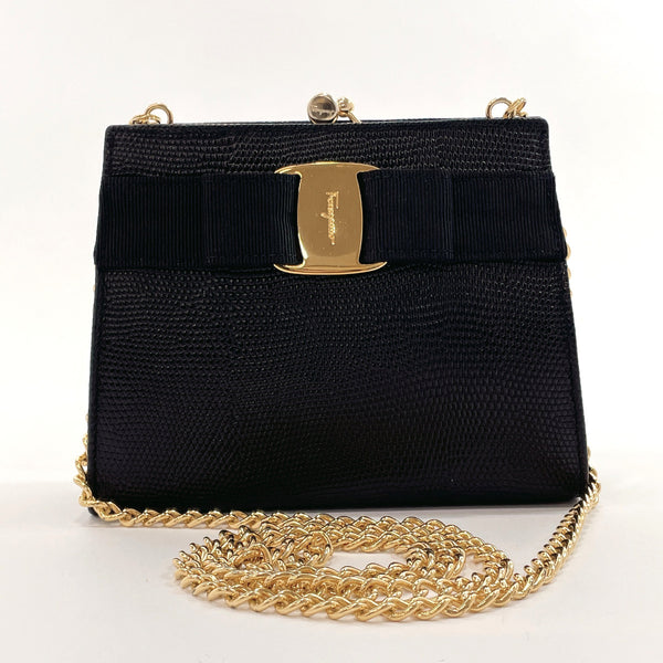 Salvatore Ferragamo Shoulder Bag 22 3054 Vara ribbon ChainShoulder leather Black Women Used
