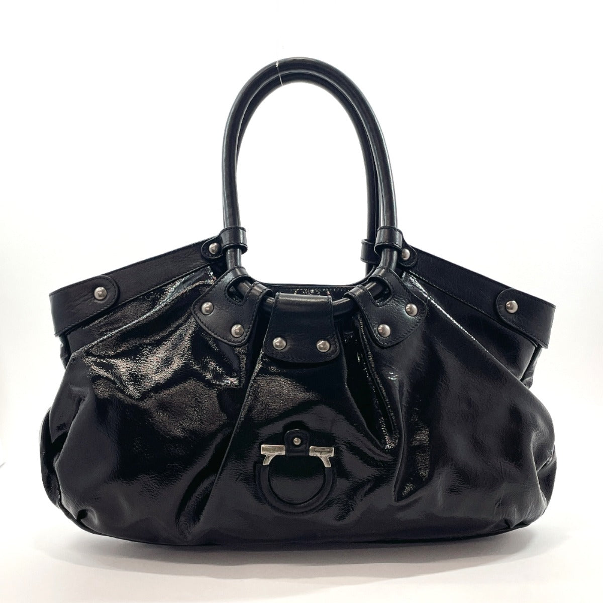 Salvatore Ferragamo Gancini 8m65 Black Patent Leather Backpack, Salvatore  Ferragamo