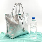 TIFFANY and CO. Metallic Silver Leather and Blue Suede Reversible Shopper Tote  Bag at 1stDibs