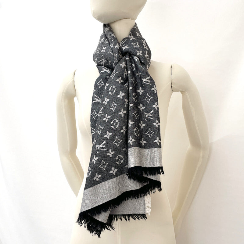 LOUIS VUITTON shawl M75123 Monogram Shine silk/wool gray Women