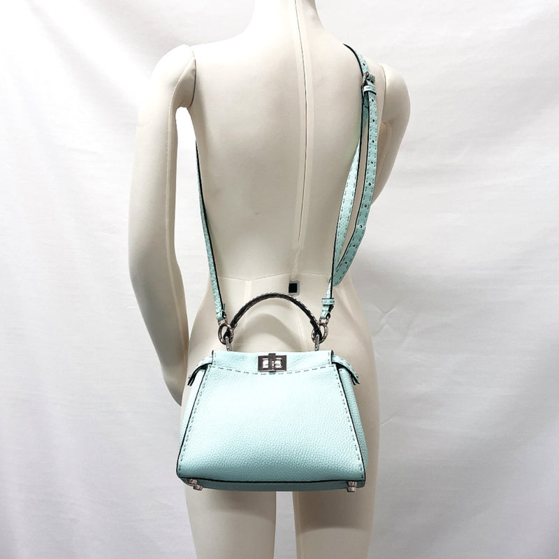 FENDI Handbag 8BN244 Peek-a-boo mini leather/Python blue Women Used