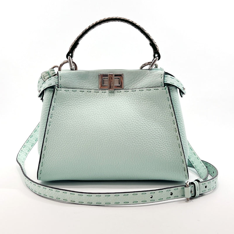 FENDI Handbag 8BN244 Peek-a-boo mini leather/Python blue Women Used –